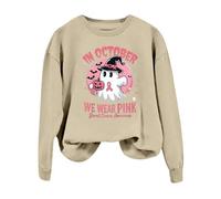Générique Halloween Sweat Couverture T-Shirts Contre Le Cancer du Sein pour Femmes en Octobre, Nous portons Un Sweat-Shirt sans Capuche Pulls Molletonnés Mignons avec Énonciations(Kaki,XL)
