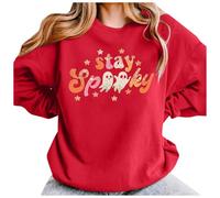 Générique Halloween Sweat Long Capuche Femmes Pull à Manches Longues et col Rond pour Femme avec imprimé Mode Pyjama Couverture(Rouge,XL)
