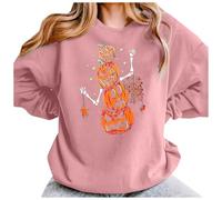 Générique Halloween Sweat Plaide Pull à Manches Longues et col Rond imprimé Mode pour Femme Rose Pale(Rose,XXL)