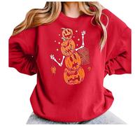 Générique Halloween Sweat Plaide Pull à Manches Longues et col Rond imprimé Mode pour Femme Rose Pale(Rouge,XXL)
