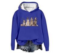 Générique Halloween Sweat Rouge à Capuche imprimé Lettre pour Femmes, Sweat-Shirt décontracté, Coupe Ample Pull Chat(Bleu foncé,XXL)