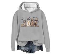 Générique Halloween Sweat Rouge à Capuche imprimé Lettre pour Femmes, Sweat-Shirt décontracté, Coupe Ample Pull Chat(Grey,XXL)