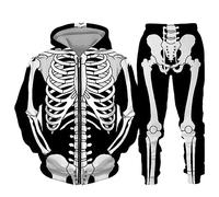 Générique Halloween Sweat-shirt Capuche Lourd Mens Casual Print Two Piece Sweater Set Drawstring Pocket Pants Sweat-shirts Avec Poches Pour Hommes(Blanc,L)