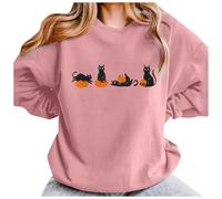 Générique Halloween Sweat-Shirts Doux pour Femmes Coupe Ample Pull à Manches Longues et col Rond Femme avec imprimé Mode Cardigans Plumeau Habillées(Rose,XL)