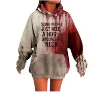 Générique Halloween Sweats a Capuche pour Femme Hoodie à Manches Longues Blood Vampire Déguisement Femmes avec Poche et Cordon Costume Dames Gothique Oversize pour Cosplay