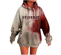 Générique Halloween Sweats a Capuche pour Femme Hoodie à Manches Longues Blood Vampire Déguisement Femmes avec Poche et Cordon Costume Dames Gothique Oversize pour Cosplay