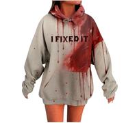 Générique Halloween Sweats a Capuche pour Femme Hoodie à Manches Longues Blood Vampire Déguisement Femmes avec Poche et Cordon Costume Dames Gothique Oversize pour Cosplay