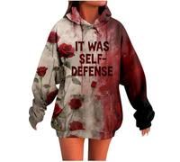 Générique Halloween Sweats a Capuche pour Femme Hoodie à Manches Longues Blood Vampire Déguisement Femmes avec Poche et Cordon Costume Dames Gothique Oversize pour Cosplay