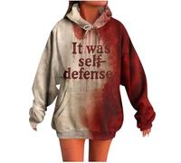 Générique Halloween Sweats a Capuche pour Femme Hoodie à Manches Longues Blood Vampire Déguisement Femmes avec Poche et Cordon Costume Dames Gothique Oversize pour Cosplay