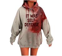 Générique Halloween Sweats a Capuche pour Femme Hoodie à Manches Longues Blood Vampire Déguisement Femmes avec Poche et Cordon Costume Dames Gothique Oversize pour Cosplay
