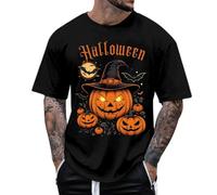Générique Halloween T Shirt T-Shirt à Manches Courtes pour Homme, imprimé Citrouille Humoristique d Halloween, décontracté et Confortable, idéal Le Quotidien, Sport Les T-Shirts De Grande(Le Noir,L)