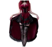 Générique Halloween Taie D Oreiller Tapisserie Médiévale Costume Gothique foncé pour Adulte, Robe Noire, de Spectacle, mariée sorcière Raiponce Les Femmes Cosplay(Rouge,M)