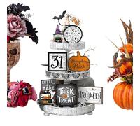 Générique Halloween Tiered Tray Decorations, Wooden Pumpkin Sign, Ghost Table Decor, Spooky Desktop Ornament, Scary Halloween Shelf Decoration for Living Room Bedroom Cabinet 5.12x3.54x4.33 inches