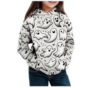 Générique Halloween Tuniques Fille avec Legging Sweat à Capuche Manches Longues imprimé thème pour Enfants, Manteau Chaud et Confortable Chemises Blanches Courtes Filles Boutonnées(Grey,8 Ans)