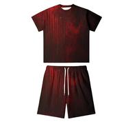 Générique Halloween Vous Sweat Capuche Ensemble de costume décontracté pour homme, t-shirt à manches courtes et col rond, short avec imprimé sanglant, thème vacances, un usage quotidien ou(Rouge,3XL)