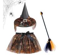 Générique Halloween Witch Costume, Kid's Cosplay Outfit with Broom and Skirt, Elastic Dress-Up Set, Complete Party Accessory Kit, Themed Clothes for Masquerade Photoshoots Stage Performance Events