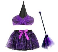 Générique Halloween Witch Costume, Witch Cosplay Set, Costume Accessories With Broom Skirt, Elastic Fit Dress Kit for Kids Party Masquerade Stage Performance Photoshoot Events