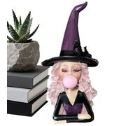 Générique Halloween Witch Statue - Resin Collectible Figurine of Witch Blowing Bubble Gum | Dark Fantasy Ornament for Festival, Home Decor, Entryway Or Spooky Holiday Collectors, 11.02x5.91x5.91in
