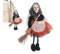 Générique Halloween Witch Tree Ornament - Handmade Fabric Figurine, Decorative Pendant for Wall | Doll with Apron and Broom Classic Collectible Statue, Holiday Home Decoration Seasonal Party Setup