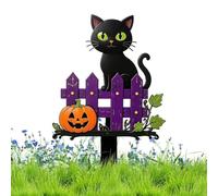 Générique Halloween Yard Stakes - Wooden Black Cat & Pumpkin Outdoor Decor | | Weather Resistant Solid Wood Sturdy Ground Spikes Hand Painted Spooky Silhouette Lawn Pathway Garden Decor Signs
