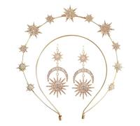 Générique Halo Crown Headband, Rhinestone Wedding Costume With Earrings, Handmade Goddess Headpiece, Elegant Bridal Hair Band, Festival & Photoshoot Accessory For Weddings & Special Events