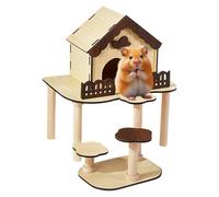 Générique Hamster Hiding House - Small Animals Gerbil Castle Wooden Cage | Solid Wood Castle with Stairs and Fence | for Dwarf Hamsters Gerbils Mice, Multi-Functional Cage Decoration