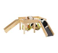 Générique Hamster Wooden Castle Hammock - Pet Climbing Rest Cage Accessory | Solid Wood Frame with Hanging Fabric Bed, Small Animal Play Sleeping Toy for Home Pet Enclosure Natural Wood