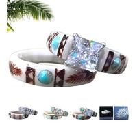 Générique Hand Carved Antler Ring for Women - Turquoise Feather Set - Made From Natural Shed Antlers,Unique Designs Antler Ring for Unisex (A, 6)