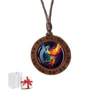 Générique Hand-Carved Wooden Phoenix Pendant Necklace,Vintage Flaming Phoenix Jewelry Pendant,Symbol Rebirth of Phoenixs Bird Necklace