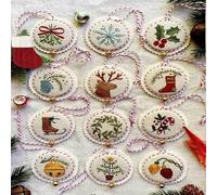 Générique Hand Embroidery Christmas Ornaments Kit, Cross Stitch Kits with DIY Material Package, Embroidery Starter Set with Stamped Pattern for Beginners Adults