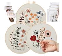 Générique Hand Embroidery Kit, Floral Pattern Sewing Projects Tool Beginner Set, Embroidery Kit with Printed Fabric Needles Threads, Hand Stitching Crafts for Men Boys Girls Youth Teens Wife