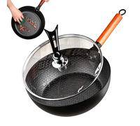 Générique Hand-Hammered With Lid | Zero-Coating Forged Iron Fry Pan | 28cm Induction Gas Stove Compatible Skillet | Non-Stick Home Baking Cookware