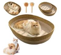 Générique Hand Woven Rattan Cat Bed Basket, Cozy Breathable Rattan Pet Nest, Cat Scratching Board, Lightweight Scratch-Resistant All-Season Use for Cats and Dogs (S)
