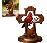 Générique Handcrafted Cardinal Cross Ornament, Wooden Memorial Gift with Crimson Cardinal and Olive Branch Design for Bereavement Sympathy, Christian Remembrance Keepsake for Homes,or Church Decor