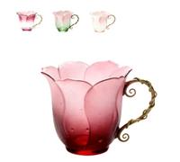 Générique Handcrafted Floral Petal Coffee Mug with Vine Handle,Artistic Floral Ceramic Coffee Mug with Bloom-Shaped Design,Elegant Handmade Tea Cup for Women Friends Home Décor (Colors1)