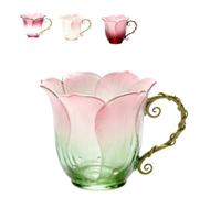 Générique Handcrafted Floral Petal Coffee Mug with Vine Handle,Artistic Floral Ceramic Coffee Mug with Bloom-Shaped Design,Elegant Handmade Tea Cup for Women Friends Home Décor (Colors2)