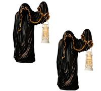 Générique Handcrafted Ghost Wizard Lantern Ornament,Halloween Faceless Ghost Statue,Ghost Witch Halloween Decoration, Vintage Wizard Figurine,for Indoor Outdoor Home Yard Garden Decor (Black+White)