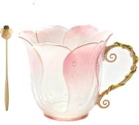 Générique Handcrafted Petal Cup with Vine Handle, Artistic Floral Ceramic Coffee Mug with Bloom-Shaped Design, Artistic Floral Elegant Nature Glass Mug for Women, Friends, Home Décor Gift (Color C)