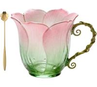 Générique Handcrafted Petal Cup with Vine Handle, Artistic Floral Ceramic Coffee Mug with Bloom-Shaped Design, Artistic Floral Elegant Nature Glass Mug for Women, Friends, Home Décor Gift (Color A)