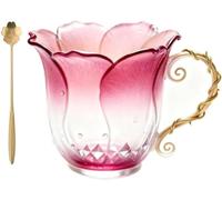 Générique Handcrafted Petal Cup with Vine Handle, Artistic Floral Ceramic Coffee Mug with Bloom-Shaped Design, Artistic Floral Elegant Nature Glass Mug for Women, Friends, Home Décor Gift (Color B)