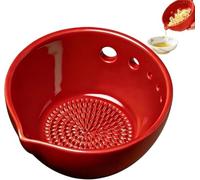 Générique Handmade Ceramic Herb Cleaner Bowl Garlic Grater Dish | Garlic Grater 2 in 1 Vegetable Grater for Kitchen Apartment Cooking Grinding,Herb Peeling Bowl with 5 Hole Sizes,(Red)