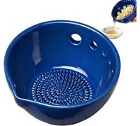 Générique Handmade Ceramic Herb Cleaner Bowl Garlic Grater Dish | Garlic Grater 2 in 1 Vegetable Grater for Kitchen Apartment Cooking Grinding,Herb Peeling Bowl with 5 Hole Sizes,(Blue)