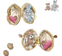 Générique Handmade Crochet Animal in Walnut Shell, Miniature Rabbit & Bear Crochet Animal Kit in Walnut Shells, Hug Cute Easter Giving