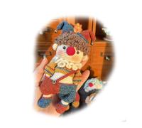 Générique Handmade Crochet Clown Amigurumi Doll, Multicolour Yarn, Curly Hair with Jester Hat and Bells, Ruffled Collar, Keychain and Ornament, Gift for All Ages. (Style 2)
