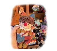 Générique Handmade Crochet Clown Amigurumi Doll, Multicolour Yarn, Curly Hair with Jester Hat and Bells, Ruffled Collar, Keychain and Ornament, Gift for All Ages. (Style 1)