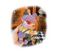 Générique Handmade Crochet Clown Amigurumi Doll, Multicolour Yarn, Curly Hair with Jester Hat and Bells, Ruffled Collar, Keychain and Ornament, Gift for All Ages. (Style 3)
