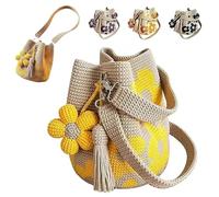Générique Handmade Crochet Flower Tote, Summer Travel Boho Floral Woven Beach Bags with Cute Flower&Tassel Charm for Shopping, Beach, Travel, Daily Use (Yellow)
