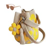 Générique Handmade Crochet Flower Tote,Summer Vacation Travel Women Beige Mesh Knit Shoulder Bag with Cute Flower&Tassel Charm