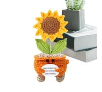Générique Handmade Crochet Sunflower, Motivational Doll, Crochet Decor, Inspirational Home Ornament, Desk Shelf Decoration, Artificial Gift for Dressing Table Nightstand Bookshelf Use Set