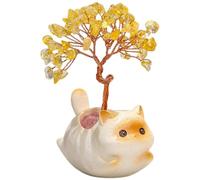 Générique Handmade Crystal Money Tree Bonsai, Positive Energy Feng Shui Ornament with Ceramic Base, Wire Wrapped Wealth Abundant Sculpture for Home Office Desk Decoration (Cat-f)